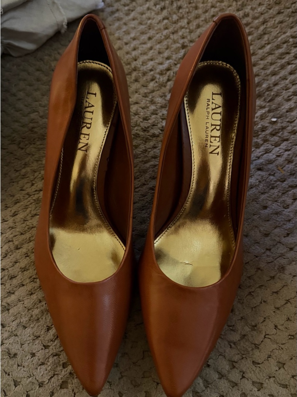 Lauren Ralph Lauren Brown Pointed-Toe Leather Pumps